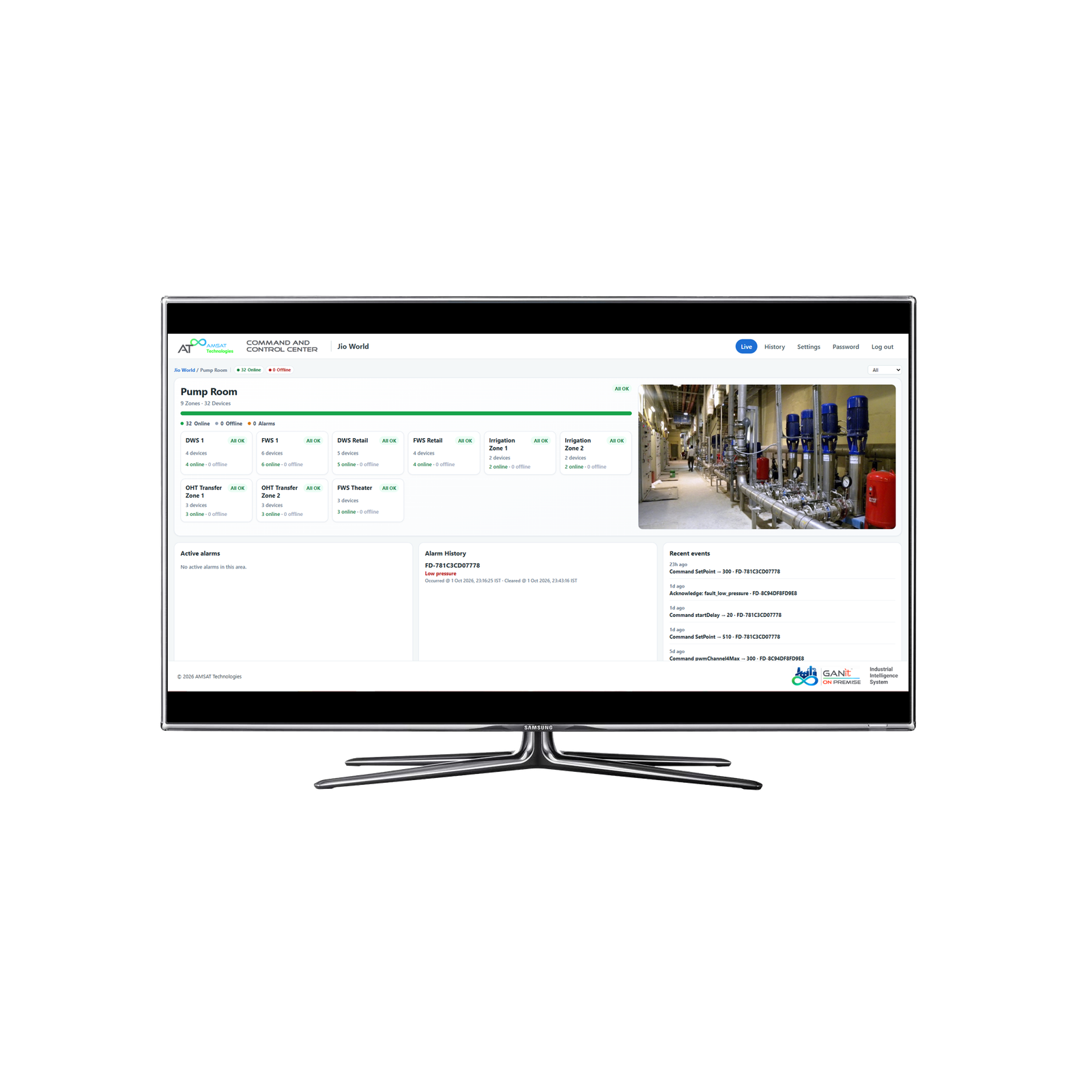 GANIT command and control centre — live site and device dashboards.
