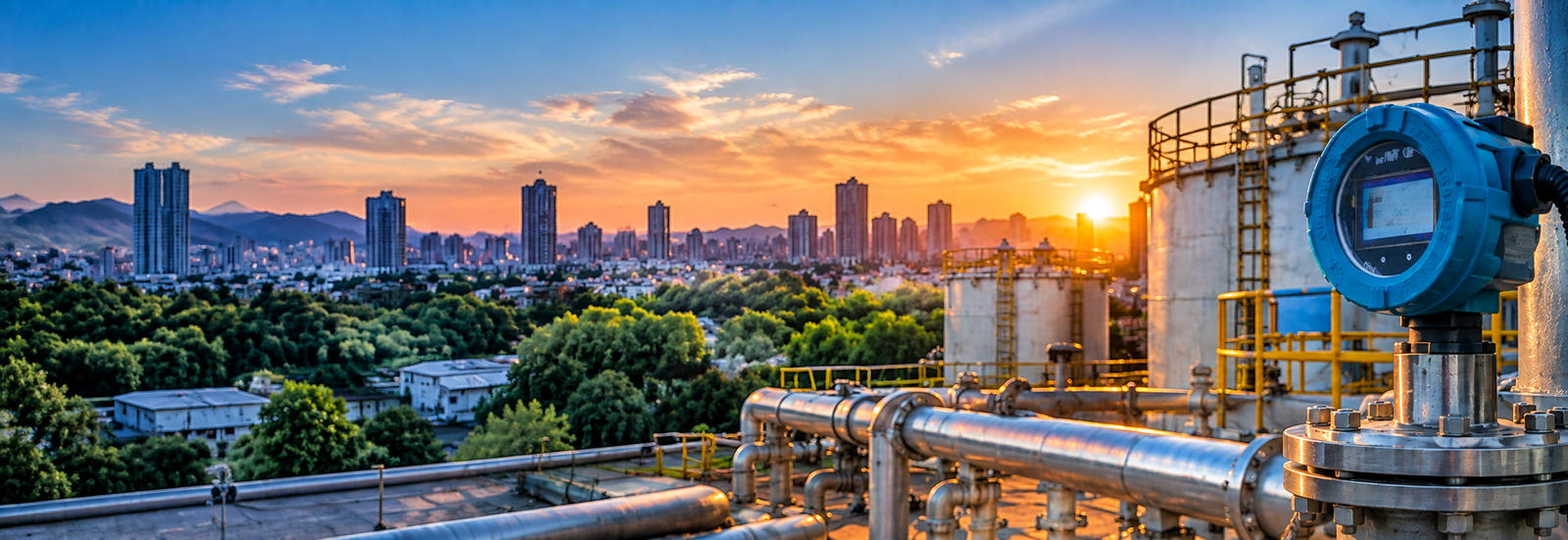 Industrial plant at sunset — partner with AMSAT Technologies.