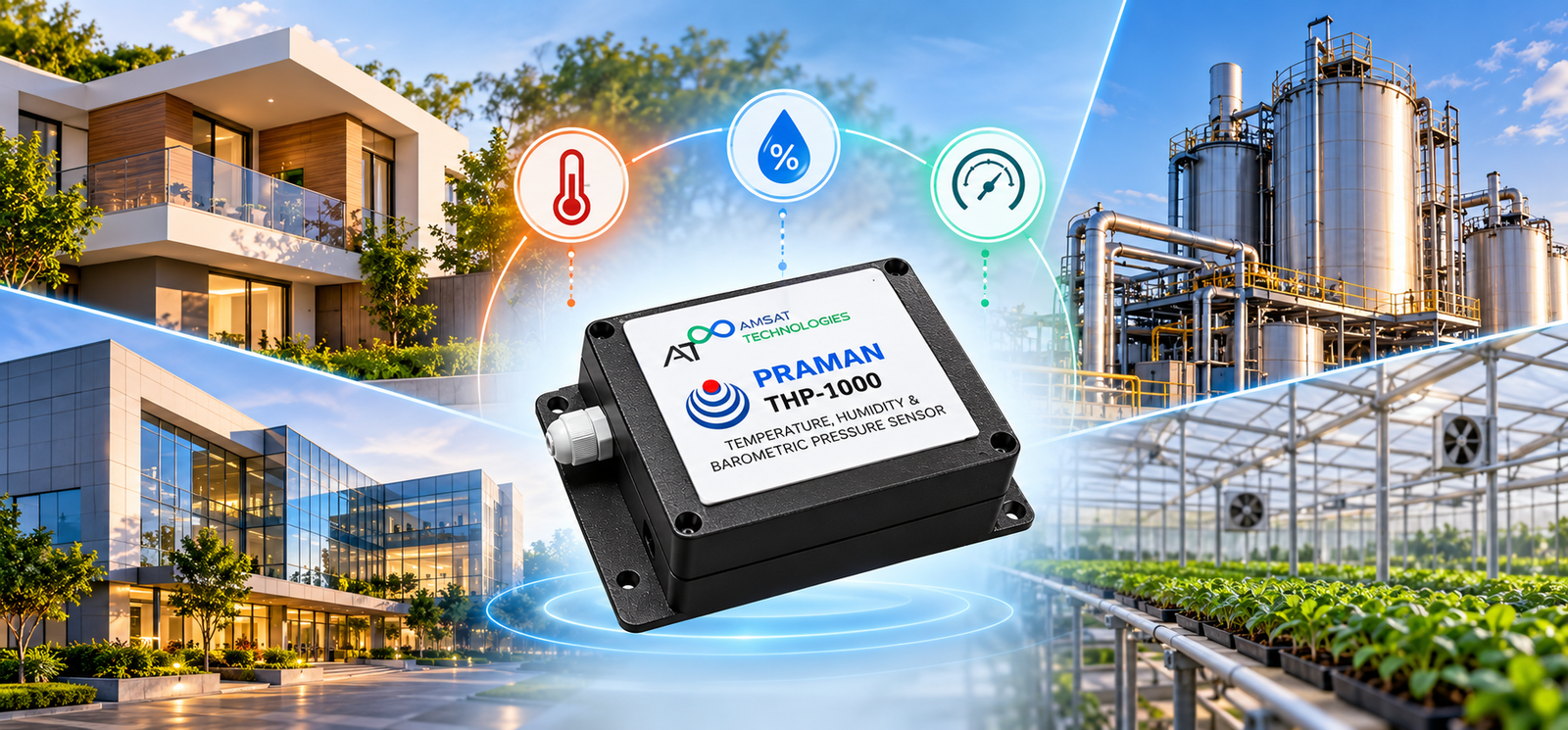 PRAMAN THP-1000 temperature, humidity, and barometric pressure sensor across residential, commercial, industrial, and greenhouse environments.